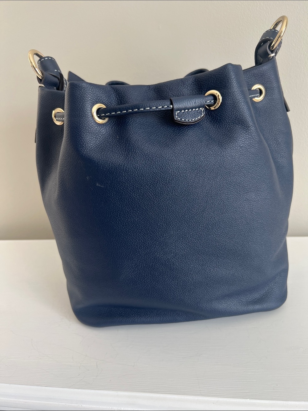 Dooney & Bourke Sorrento Leather Drawstring Navy Style # BMILA2541NVNV - Picture 6 of 11